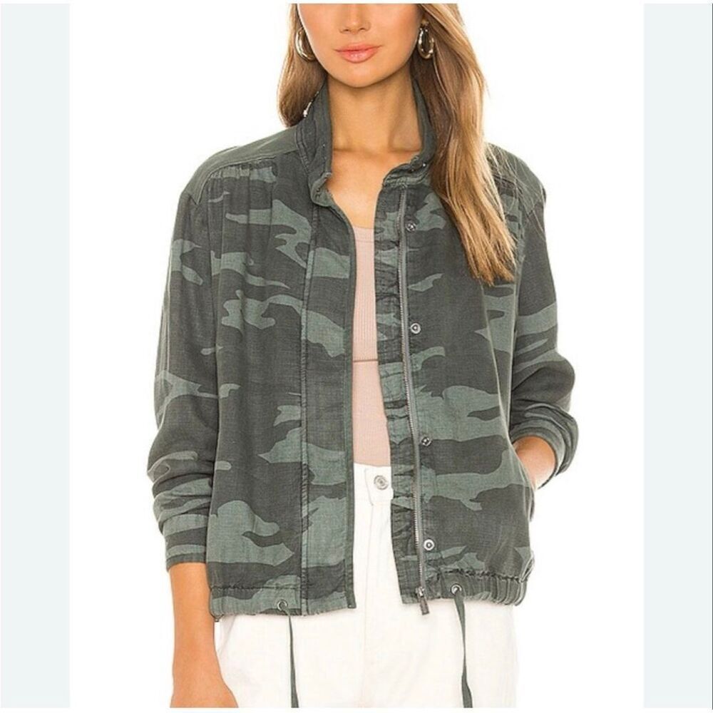 Splendid FORD Military Bomber Camouflage Jacket Green Linen blend Full Zip Sz S